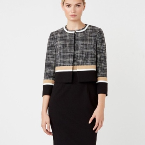 Hobbs London Aida Cropped Blazer Black, White, Tan Size 6 - Picture 1 of 10
